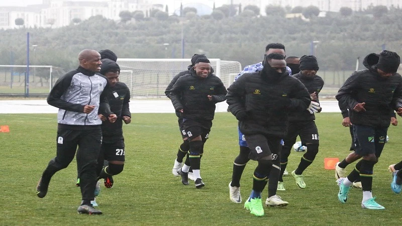 Tanzania's senior national football team players are pictured training in Azerbaijan yesterday to shape up for the ‘FIFA Series’