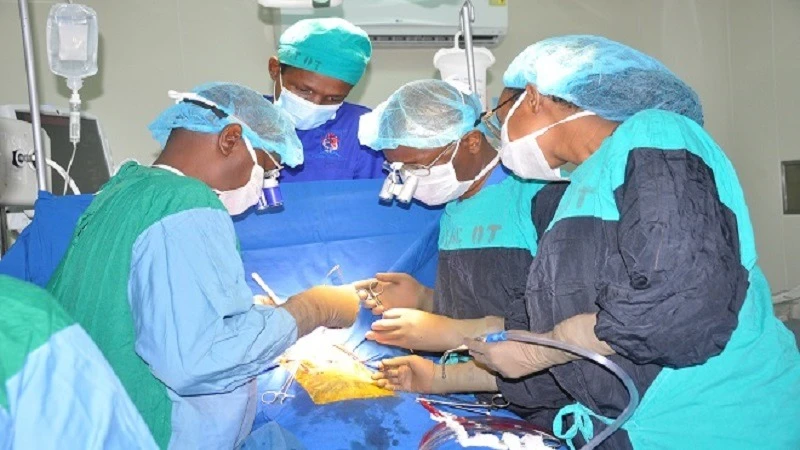 Muhimbili National Hospital having a surgica;l procedure to  one of the admitted patients