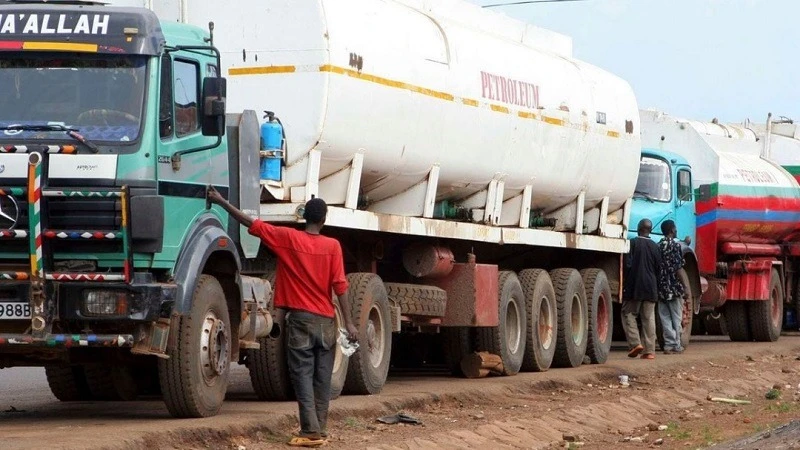 Trucks transporting petroleum products to Uganda. 