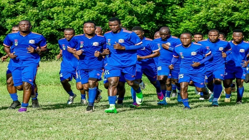 Mashujaa FC's footballers participate in drills in Kigoma in preparation for this season's NBC Premier League.