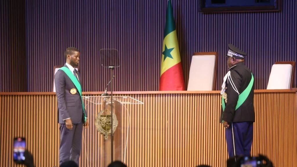 Bassirou Diomaye Faye is sworn in as Senegal's president in Dakar, Senegal, Tuesday, April 2, 2024. 