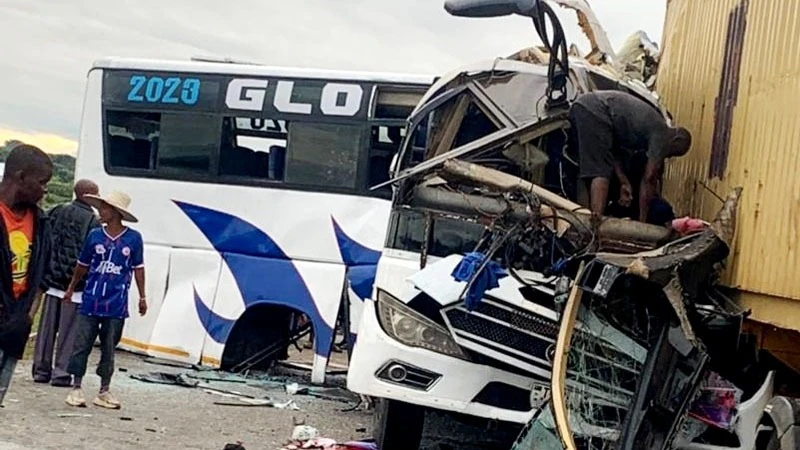 A Lujiga Express bus. T 315 CXX which hit a cargo truck parked on the roadside after a breakdown at Malendi in Iramba District, Singida Region at dawn on Tuesday where nine people died and 19 others injured.