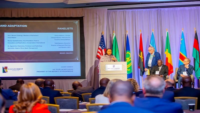 Angellah Kairuki, the Natural Resources and Tourism minister, speaks at an international conference on the sustainable management of Miombo forests, in Washington DC in the United States yesterday. 