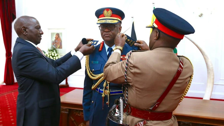  President William Ruto during swearing-in of the new Chief of Defence Forces General Francis Omondi Ogolla on April 29, 2023.