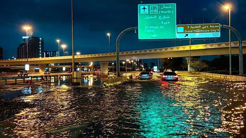 Heavy thunderstorms lashed the United Arab Emirates on Tuesday, dumping over a year and a half's worth of rain on the desert city-state of Dubai in the span of hours as it flooded out portions of major highways