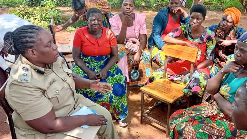 Police officer Monica Sehere (L), head of the Police Gender Desk in Shinyanga Region, serves as a facilitator at an education and sensitisation session on sexual violence for residents of Nyamalogo village in Shinyanga District on Sunday.