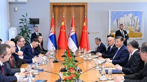 Chinese President Xi Jinping and Serbian President Aleksandar Vucic hold talks in Belgrade, Serbia, May 8, 2024. 