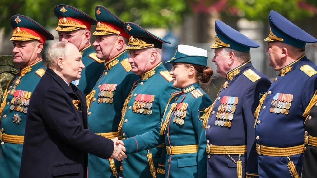 Russian President Vladimir Putin inspecting the Victory Day parade on Moscow’s Red Square.