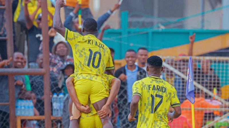 
Young Africans attacking midfielder Stephane Aziz Ki (No 10) celebrates with his teammates after scoring one of his two goals during their NBC Premier League match against Dodoma Jiji at Jamhuri Stadium in Dodoma on Wednesday. Yanga won 4-0. 