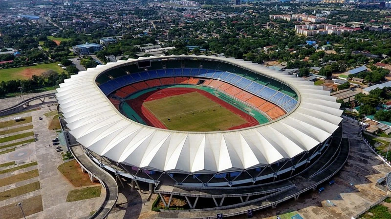  A breathtaking aerial perspective showcasing the Benjamin Mkapa stadium.