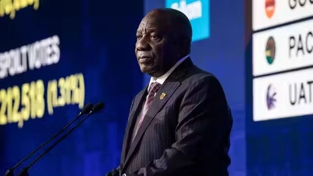 Cyril Ramaphosa, President of the ruling African National Congress (ANC) of South Africa, speaks at the official election results announcement.

 