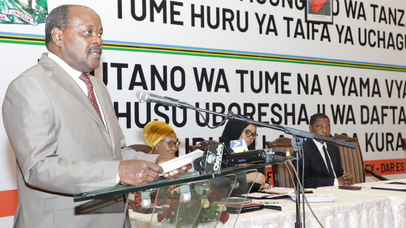 Independent National Electoral Commission chairman Judge Jacobs Mwambegele addresses leaders of political parties in Dar es Salaam yesterday on improvements to the national Permanent Voters Register expected to start – in Kigoma Region – this July 1.