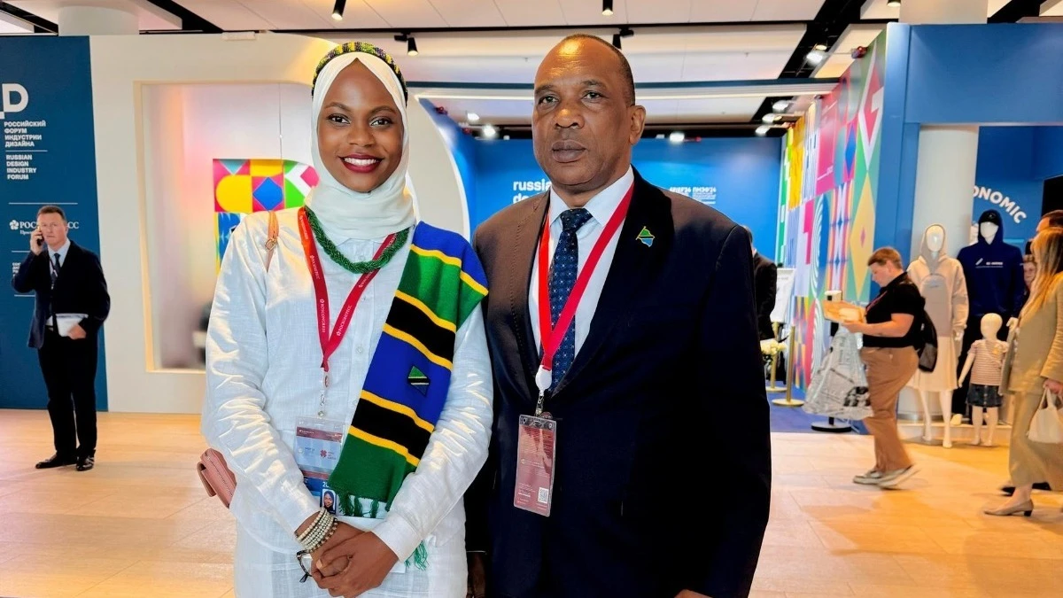 Fredrick Ibrahim Kibuta (R), Tanzania’s Ambassador in Russian Federation and also accredited to Belarus, Georgia and other Commonwealth of Independent States (CIS) countries, pictured with Salma Iddi on the sidelines of (SPIEF’24) 