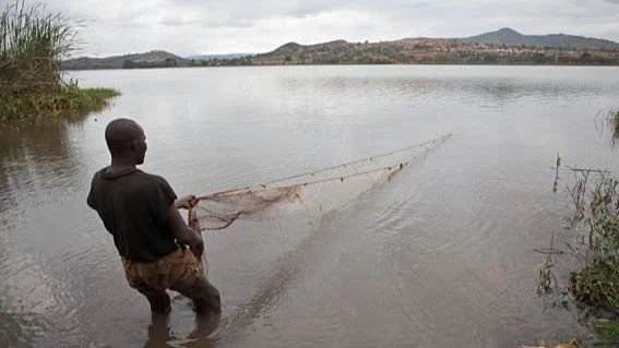A fisherman trying his luck at Lake Babati. 