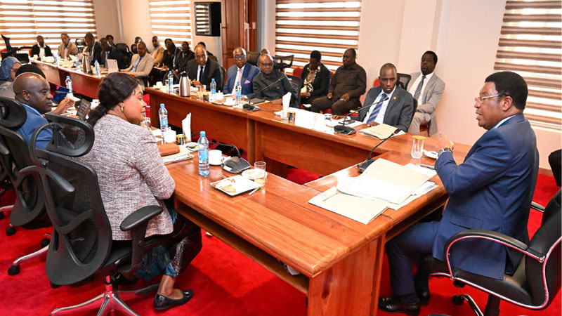 Prime Minister Kassim Majaliwa pictured in Dodoma city yesterday chairing a follow-up meeting on the implementation of the Liganga (iron ore) and Mchuchuma (coal) integrated project in Ludewa District, Njombe Region. 