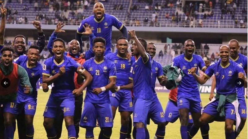 Taifa Stars players celebrate after their 2026 FIFA World Cup African Qualifier Group E match against Zambia’s Chipolopolo at the Levy Mwanawasa Stadium in Ndola on Tuesday. Stars won 1-0,