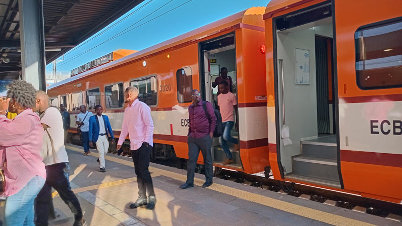 Passengers on board on a Tanzania Railways Corporation standard gauge railway (SGR) train travelling from Dar es Salaam city yesterday disembark at the Morogoro municipality station, the ride having lasted a mere 1:45 hours – as scheduled. 