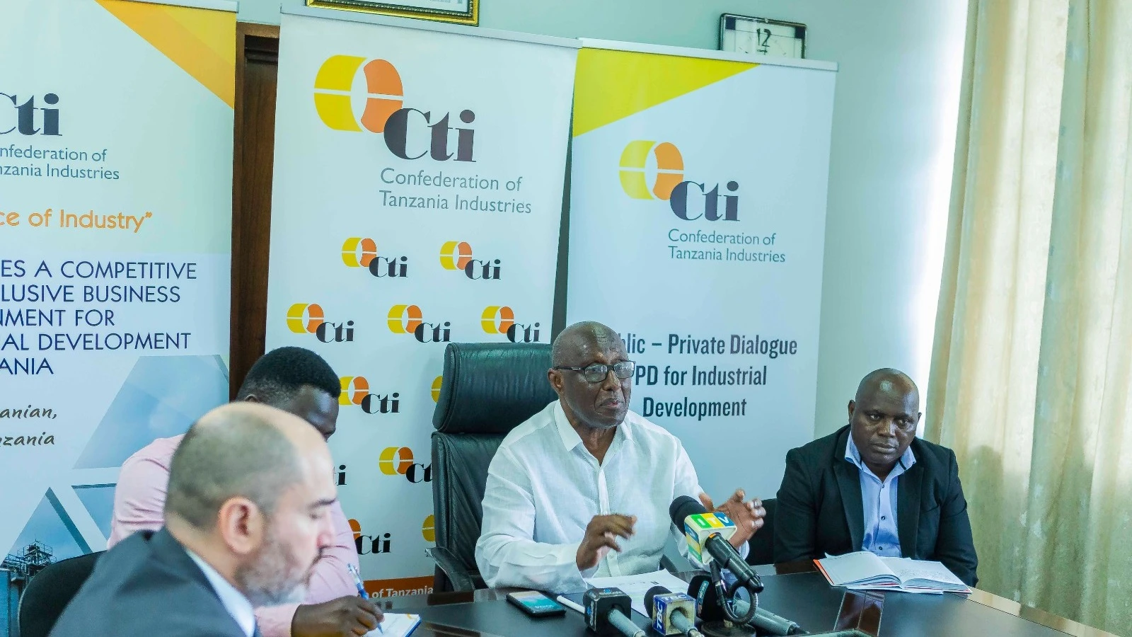 Confederation of Tanzania Industries executive director Leodegar Tenga briefs journalists in Dar es Salaam yesterday on the views of industrialists in the country on the estimates of the Government Budget for financial year 2024/2025.