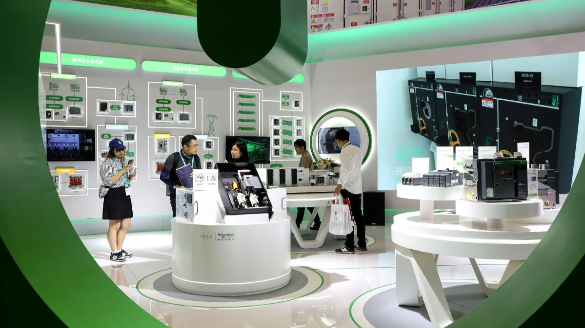 A view of the booth of Schneider Electric SE during an expo in Shanghai.