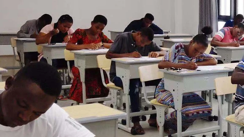 University students attending an exam.