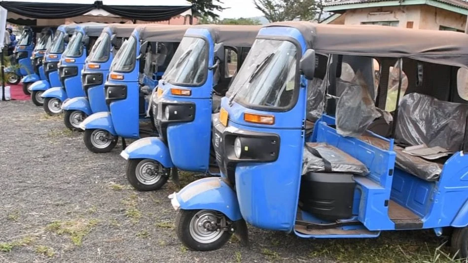Three-wheelers on sale in Dar es Salaam.