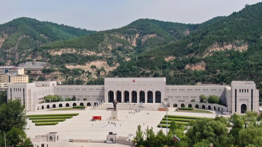 This aerial photo taken on June 27, 2023 shows the Yan'an Revolutionary Memorial Museum in Yan'an City, northwest China's Shaanxi Province. 