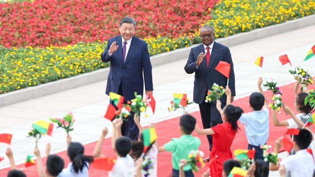 Chinese President Xi Jinping holds a welcome ceremony for President Umaro Sissoco Embalo of the Republic of Guinea-Bissau at the square outside the east gate of the Great Hall of the People prior to their talks in Beijing, capital of China, July 10, 2024.