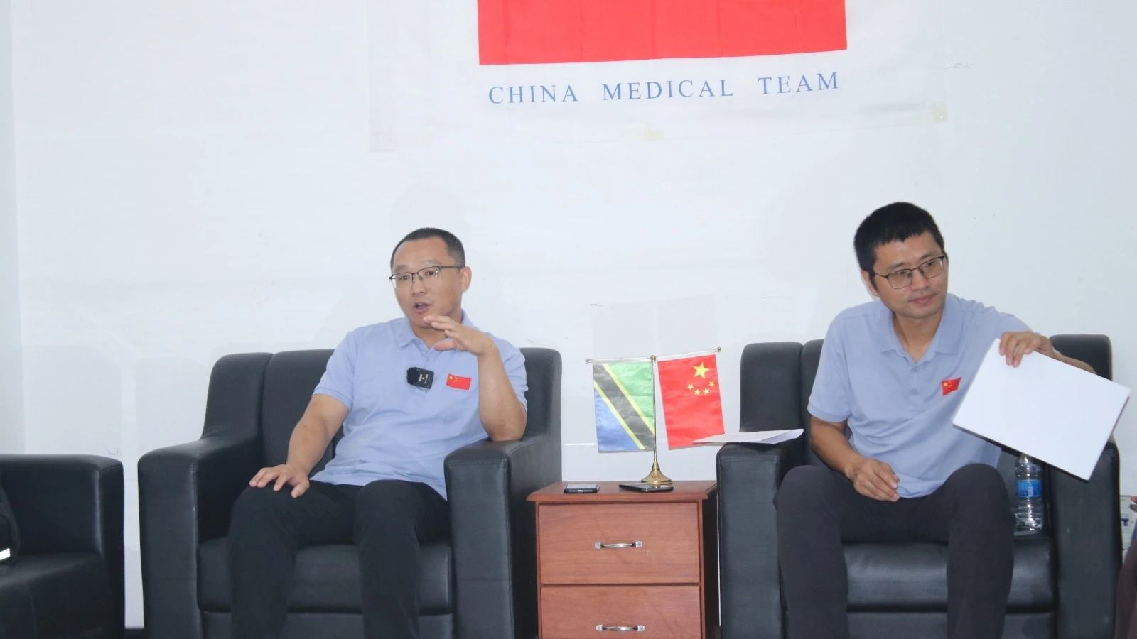 Team leader of the 27th Chinese Medical Team, Zhang Jungiao (right) and Cardiac Surgeon  Liu Yimin, (left) explaining to the journalists the achievements recorded since the first batch arrived in the country 1964.