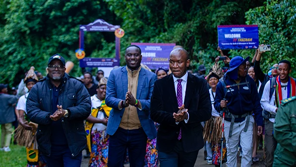 
Deputy Permanent Secretary for Tourism, Nkoba Mabula, Nkoba Mabula (right) is accompanied by the Director General, Tanzania Tourist Board (TTB)Ephraim Balozi Mafuru(left) and the Director of Corporate Affairs at Kilombero Sugar,Derick Stanley (centre).