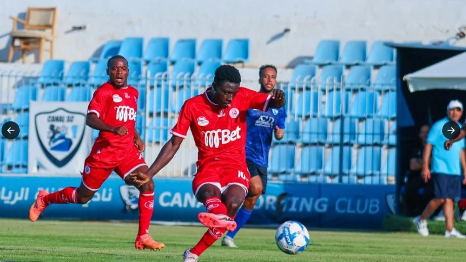 Simba SC attacking midfielder Jean Charles Ahoua scores their second goal against Canal SC during their pre-season friendly match held recently in Egypt. Simba won 3-0.