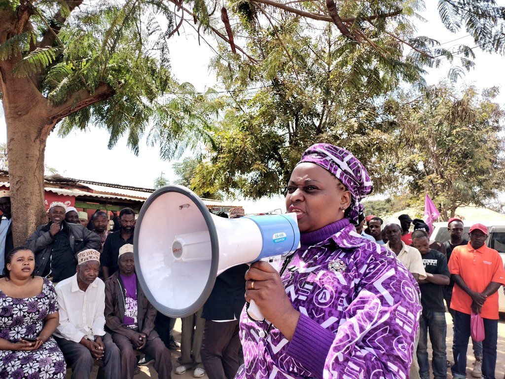 Opposition ACT-Wazalendo Leader Dorothy Semu addresses a rally in Manyoni District, Singida Region, late last week as part of her ongoing party membership mobilisation tour designed to cover several regions 