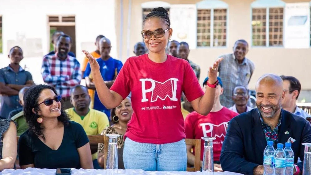 Naomi Serbantez – PMI Resident Advisor and Malaria Team Lead at USAID/Tanzania speaks after inspecting the distribution of the Insecticide Treated Net (ITN) exercise in Bagamoyo District recently. 
