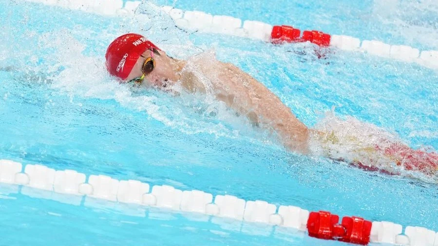 Pan Zhanle competes during the men's 100m freestyle final of swimming at Paris 2024 Olympic Games in Paris, France, on July 31, 2024.