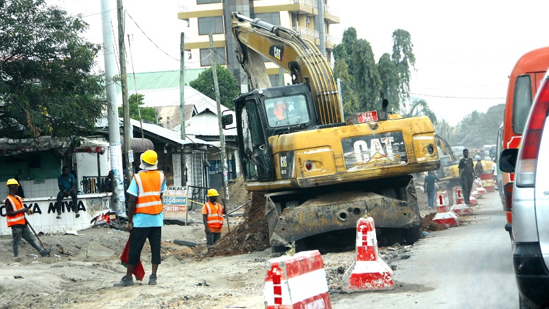 Implementation of Dar es Salaam’s rapid transit bus infrastructure project in progress at an Ilala-Bungoni section yesterday. 