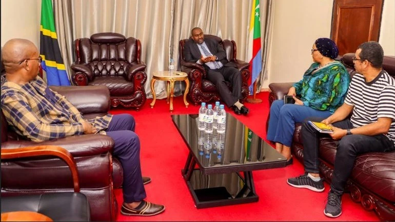 Tanzania Ambassador to the Comoros, Said Yakub (3rd-R), hosts talks with Air Tanzania Company Limited officials who called on him in his office yesterday in connection with plans by the firm to introduce cargo flights between Dar es Salaam and the Comoros