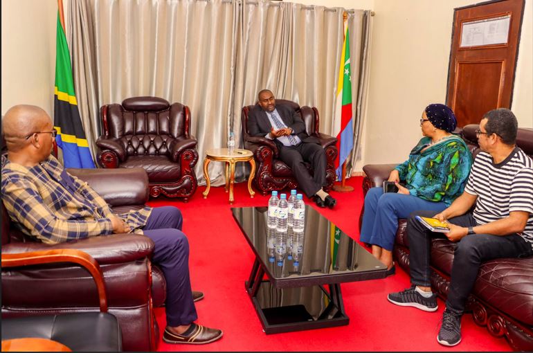 Tanzania Ambassador to the Comoros, Said Yakub (3rd-R), hosts talks with Air Tanzania Company Limited officials who called on him in his office yesterday in connection with plans by the firm to introduce cargo flights between Dar es Salaam and Moroni.