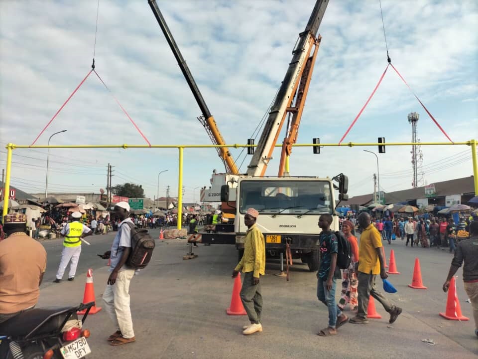 Construction of street lighting infrastructure in progress yesterday at a Kilwa Road section of Dar es Salaam’s Bus Rapid Transit project site. 