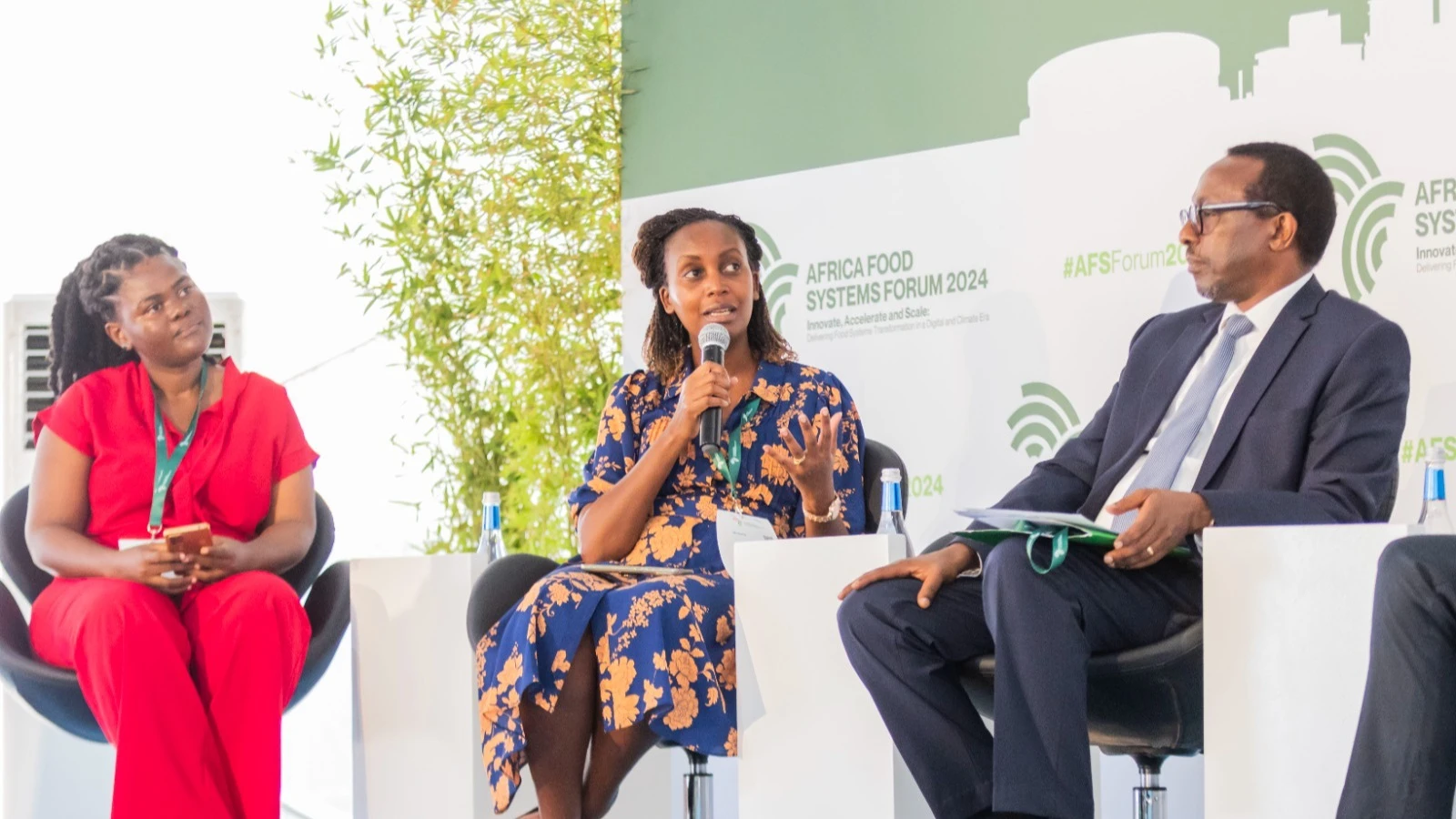 Carole Mumo, Manager, Social Impact, Yara Africa (Centre) speaks on Tuesday at the Africa Food Systems Forum in Kigali, Rwanda. She highlighted Yara’s initiatives accelerating youth and women's participation in agriculture while calling for policy