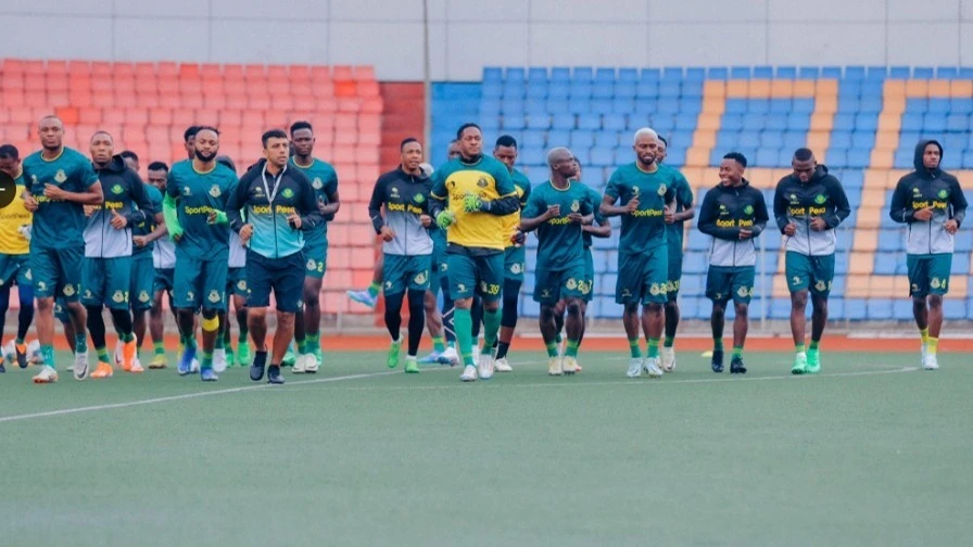 Young Africans players are pictured on Thursday during a training session in Addis Ababa readying for the CAF Champions League first leg of their second-round preliminary clash against Commercial Bank of Ethiopia (CBE) to held today.