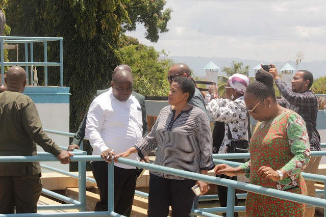 Members of the Parliamentary Water and Environment Standing Committee pictured at the weekend inspecting Tanga Urban Water Supply Authority’s Mowe water treatment plant at Pande village on the outskirts of Tanga city. 