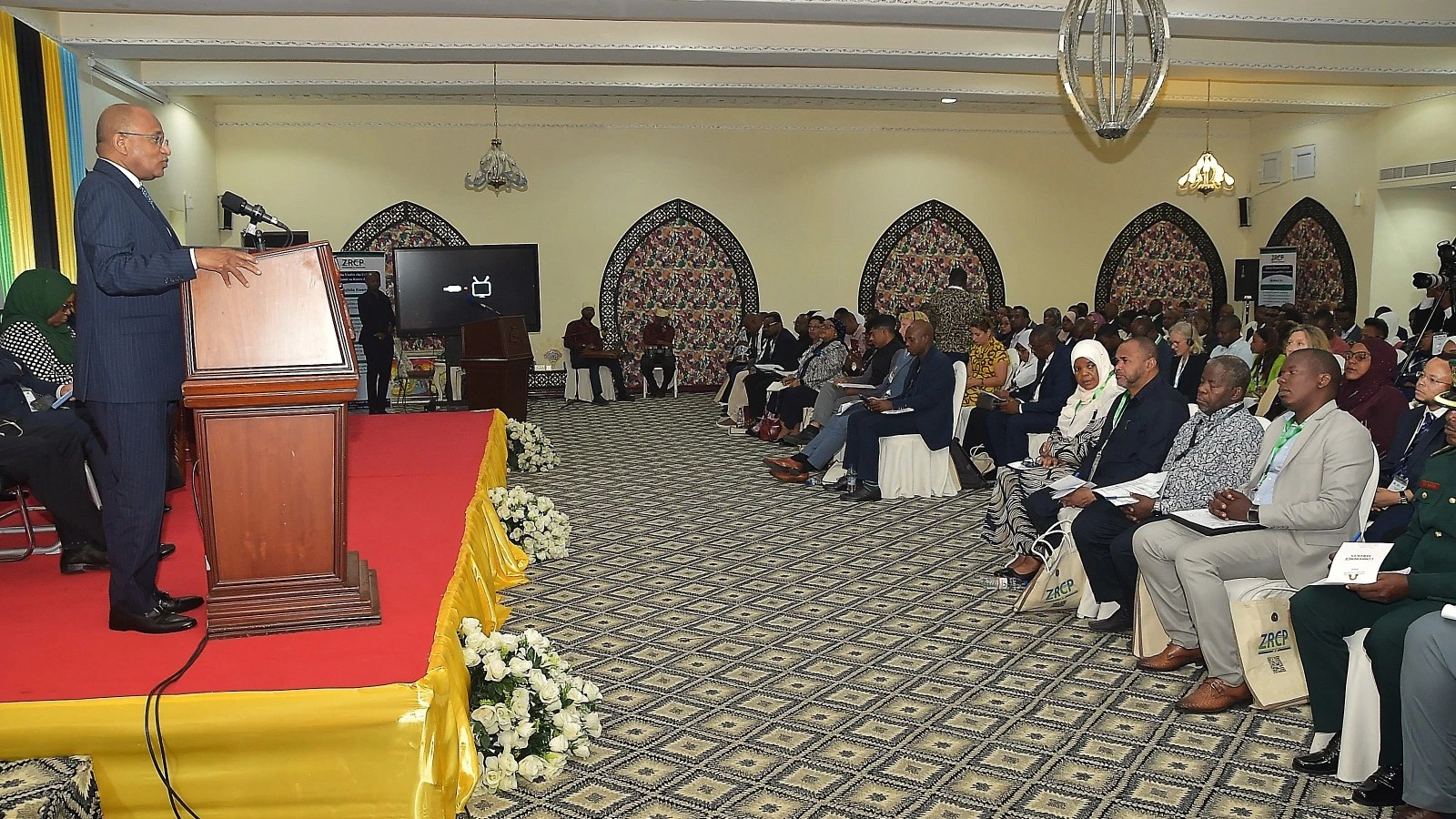 Zanzibar President Dr Hussein Ali Mwinyi pictured in Zanzibar yesterday opening the Third Joint Meeting between the Zanzibar President’s Office (Finance and Planning) and the Zanzibar Research Centre for Social Development, Economic Analysis and Policy 