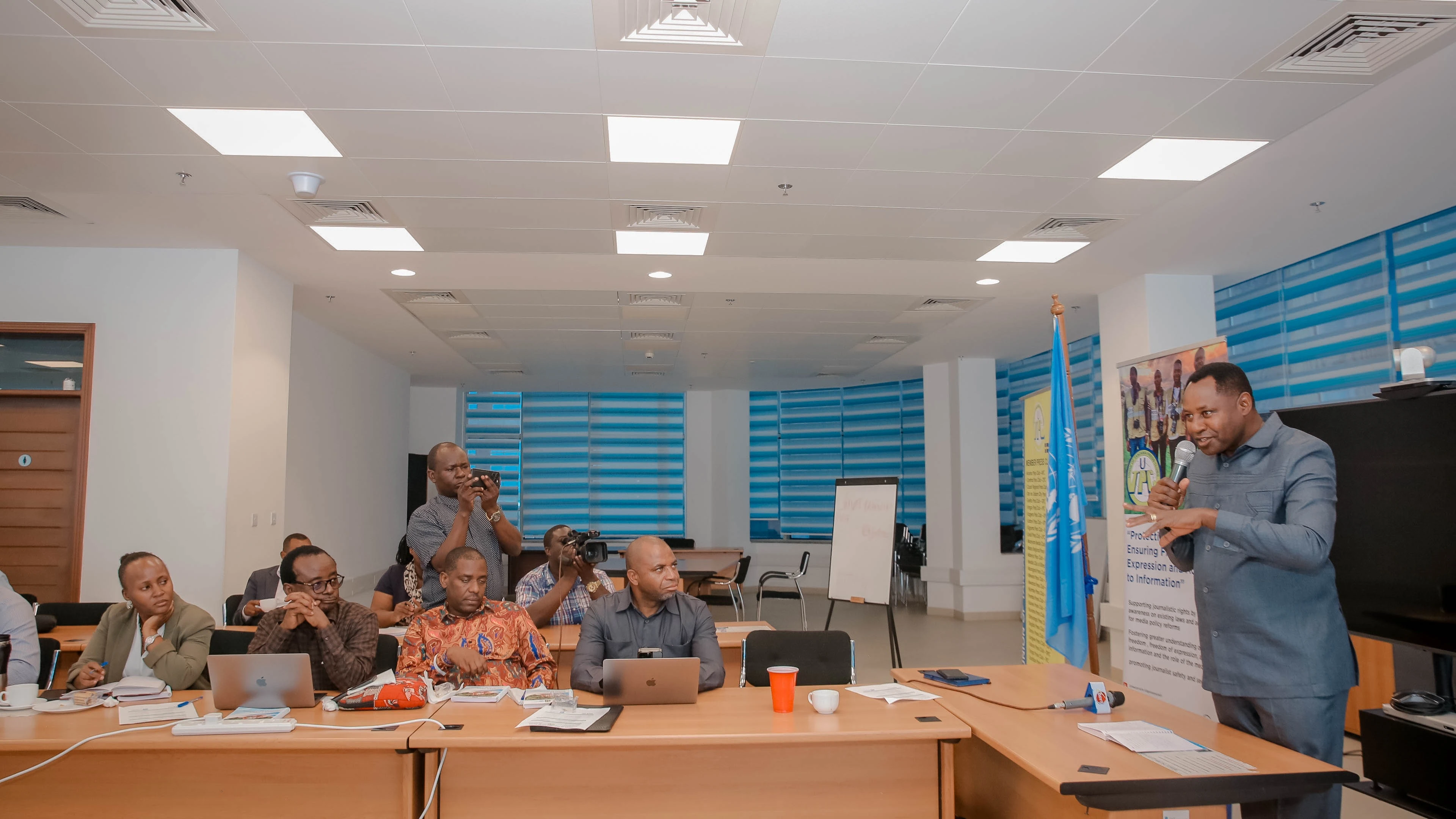 Tanzania Police spokesman David Misime addressing journalists and other media stakeholders at a seminar held in Dar es Salaam yesterday under the theme: “Ensuring Journalists Safety in Election Periods’. 