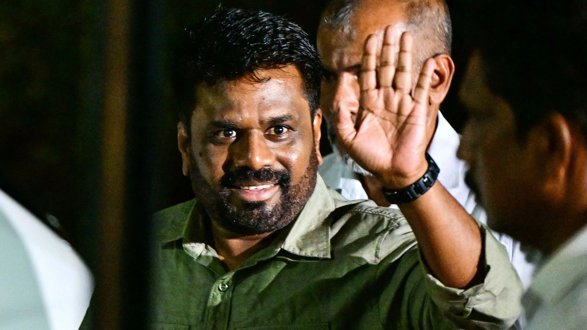 Anura Kumara Dissanayake arrives at the Election Commission office in Colombo after his victory in Sri Lanka's presidential election, September 22, 2024.