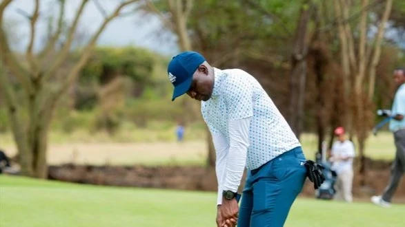 Chief Executive Officer and Managing Director of NCBA Bank Tanzania, Claver Serumaga, pictured in action during the 6th Diplomatic Golf Tournament held over the weekend in Arusha.