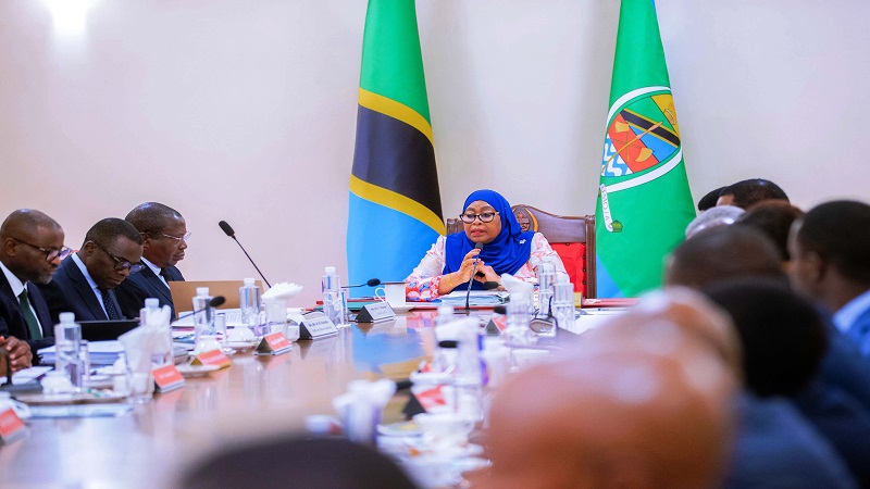 President Samia Suluhu Hassan chairs a Cabinet meeting at Chamwino State House in Dodoma Region yesterday. 