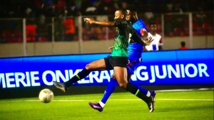 Taifa Stars attacking midfielder Feisal Salum ‘Feitoto’ (L) in action during their 2025 Africa Cup of Nations Group H qualifier against the Democratic Republic of Congo on Thursday held at the Pentecost Martyrs Stadium in Kinshasa.