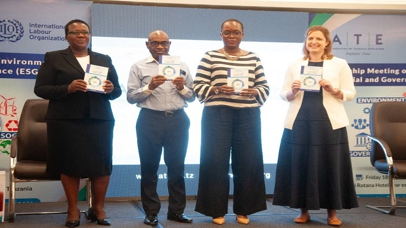 R-L: International Labour Organisation chief programmes and operations officer Laura Greene, Association of Tanzania Employers (ATE) CEO Suzanne Ndomba-Doran, the Occupational Safety and Health Authority director Dr Kassim Kapalata and Jane Sorogo.