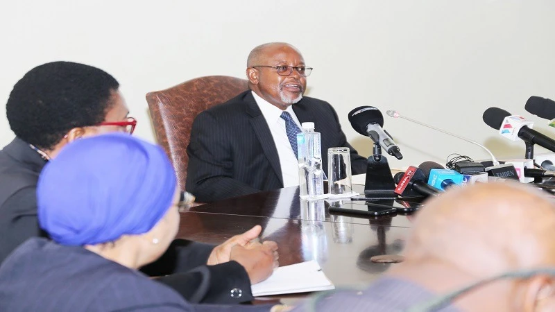 Former chief secretary Ombeni Sefue, chairman of the Presidential Commission on Tax Reforms, addresses journalists at State House in Dar es Salaam yesterday on the schedule of the commission’s activities. 