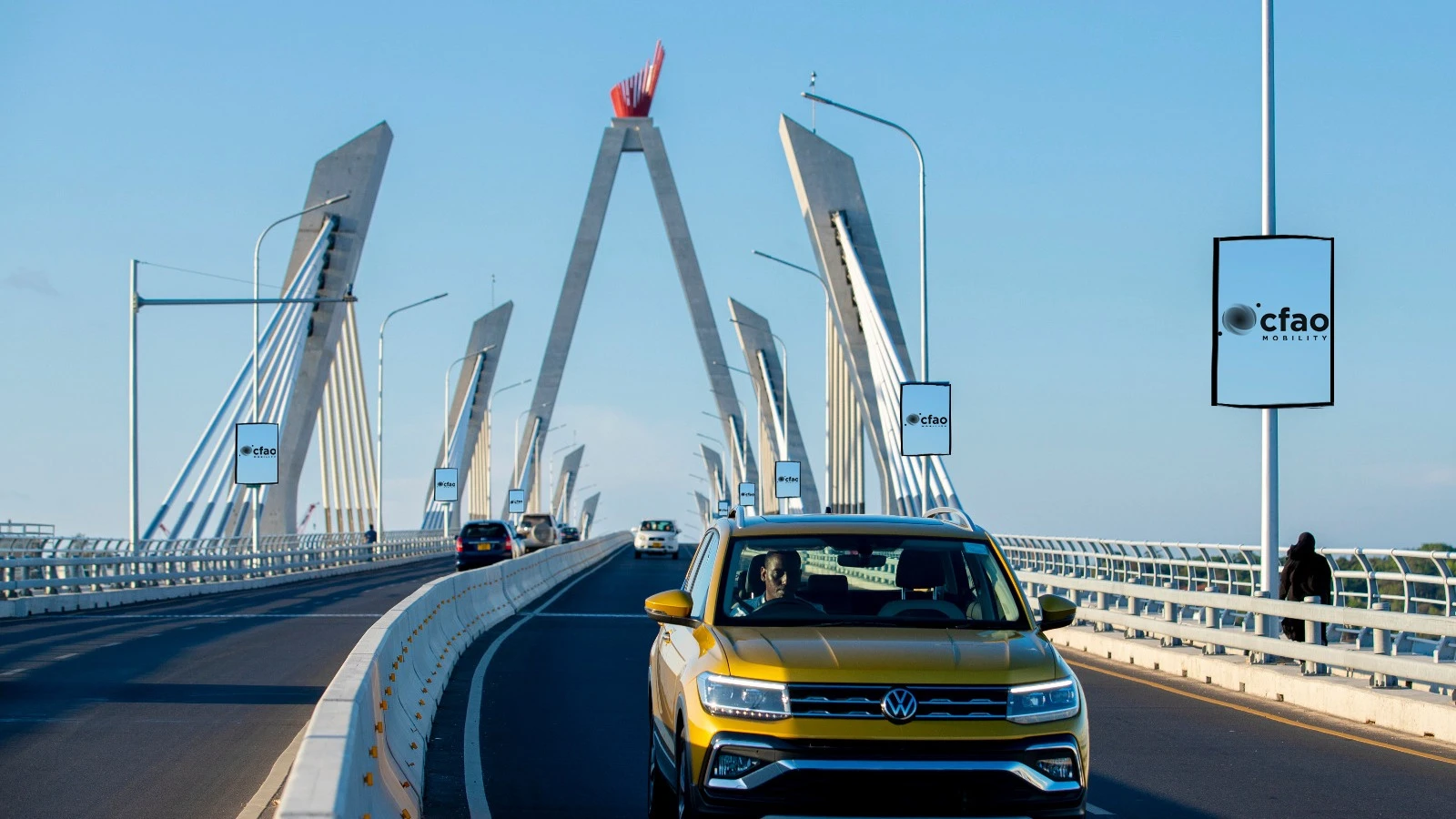 Volkswagen T-Cross captured on the move at Tanzanite Bridge in Dar es Salaam. 