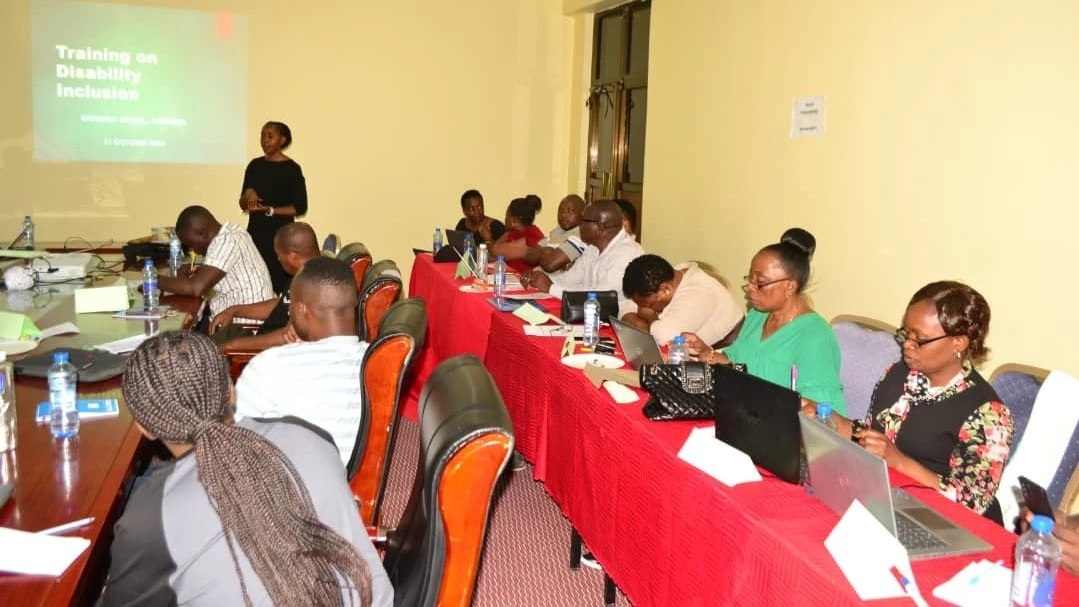 The disability inclusion consultant, Magdalena Maige speaks to outreach team leaders and assistants during a recent workshop in Dodoma Region.